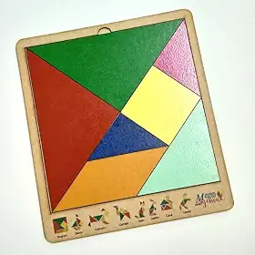 Brinquedo Educativo Tabuleiro 20x18 Tangram Madeira Cru
