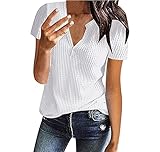 Passend: Damen Waffel Strick V-Ausschnitte T-Shirt, das Sie problemlos zu anderen Unterteilen tragen können. Multifunktional. Sehr modisch mit Sandalen, High Heels, Jacke, Schal, Sonnenbrille, Mütze, Hut, Handtaschen, One-Shoulder-Taschen und so weiter in deinem täglichen Leben. Perfekt zu Jeans, Skirt, Shorts, Leggins.