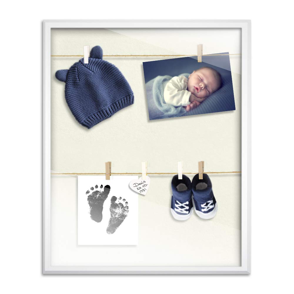 Bildershop-24 Marcos para Fotos, Fotos, Fotos, Calzado de bebé, Incluye 20 Pinzas y Cuerda 13 x 18 cm Varianto35 Blanco con paspartú Azul, MDM, Crema Blanco, 20 x 20 cm