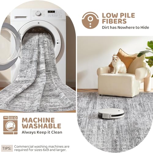 10x12 Area Rug Living Room Rugs - Washable Neutral Modern Abstract Soft Thin Rug Indoor Floor No Slip Rug Carpet for Bedroom Under Dining Table Home Office Decor - Light Gray