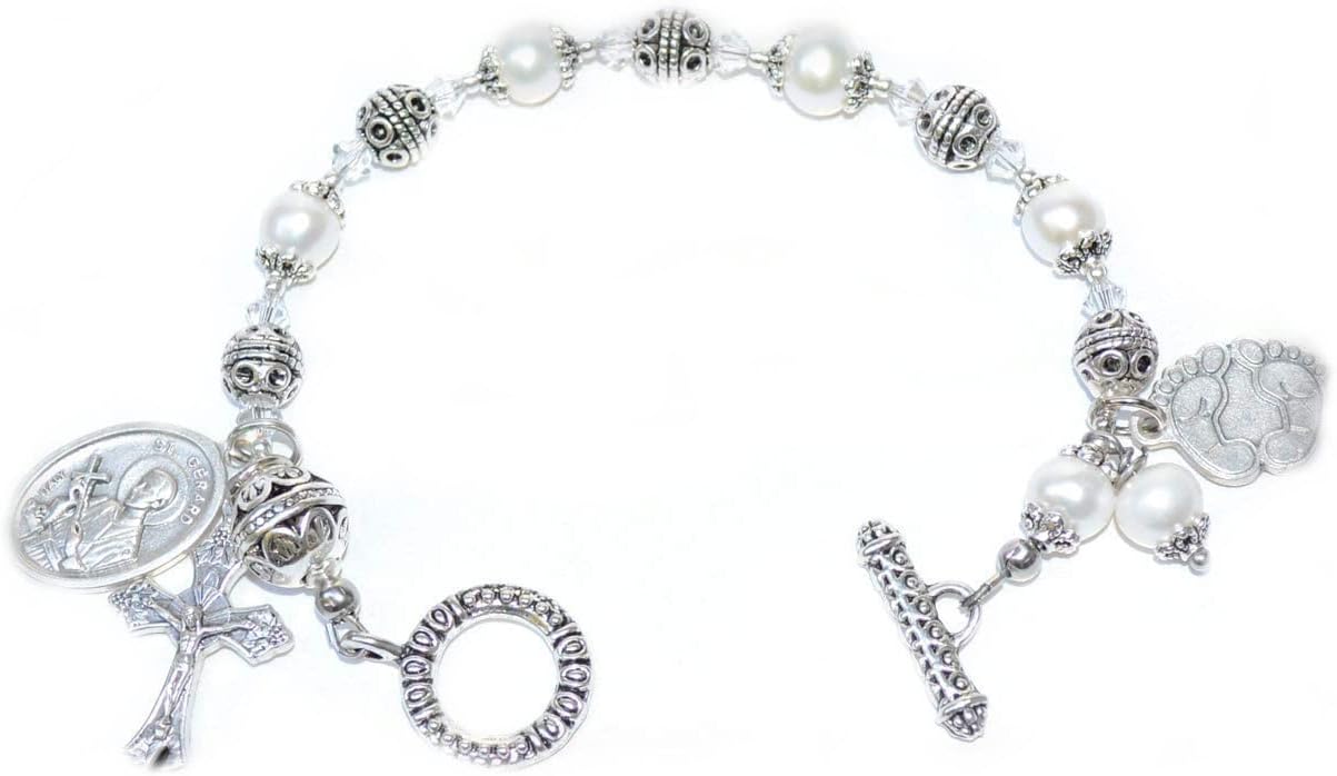 St. Gerard Rosary Bracelet in Freshwater Pearls, Rosary Bracelet, Pearl Bracelet, October Birthstone, Breast Cancer, Or Choose Other Saints