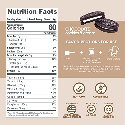 Designer Wellness, Designer Lite, Low Calorie Natural Protein, Prebiotic Fiber, Key Vitamins & Minerals,Chocolate Cookies & Cream, 9.03 Ounces - Thumbnail 4