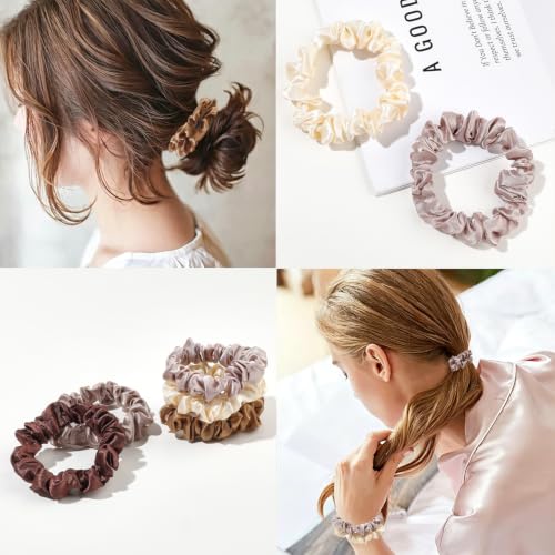 Image of Silk Hair Ties Satin Scrunchies - Small Mini Scrunchy for Women Thick Hair Accessories Cute Soft No Slip Hair Elastics Ponytail Holder for Curly Hair No Damage Hairties Gift for Girls
