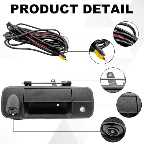 Image of PartsFlow 69090-0C051 Tailgate Handle Backup Camera Compatible With Toyota Tundra 2007-2013 Classic Tailgate Reversing Rear View Park Assist Camera RCA Plug Replaces 86790-34011 86790-34030