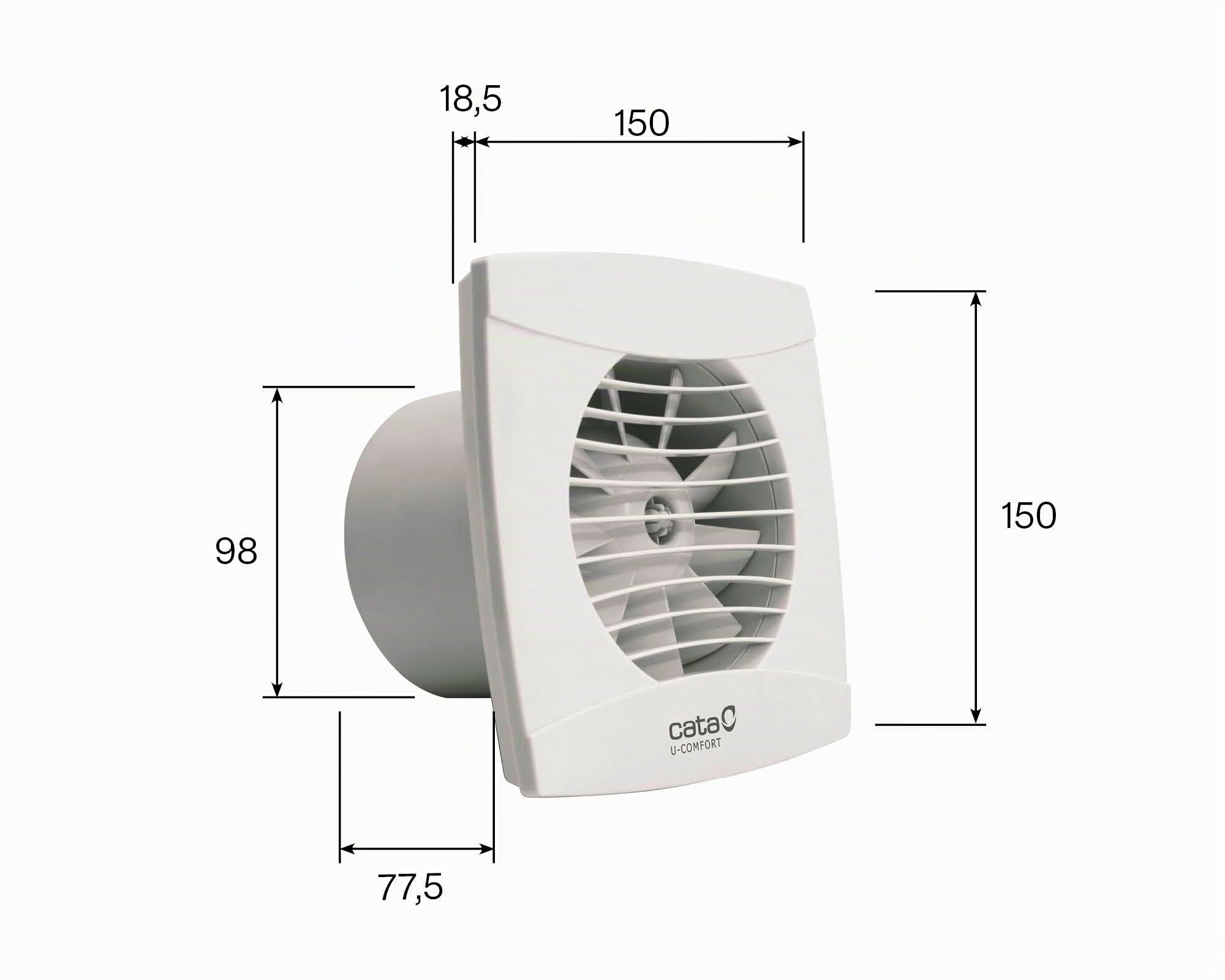 Cata | Extractor de Baño | Modelo UC-10 STD | Serie Estándar | Funciona con el interruptor de la Luz | Extractor Extraplano | Bajo nivel sonoro | Alta Eficiencia Energética, 15,4 x 15,4 x 10,5 cm