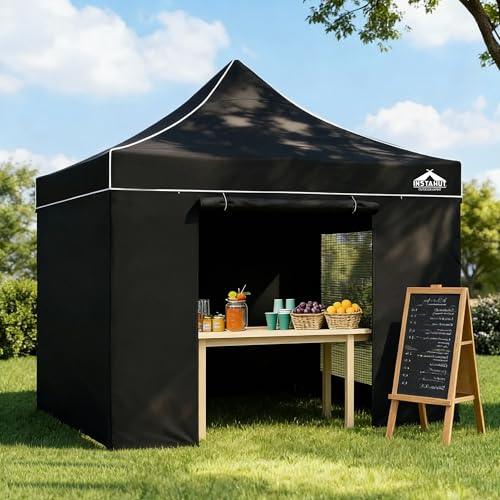 Instahut 3x3m Gazebo, Pop Up Camping Tent Marquee Folding Black Gazebos Garden Outdoor Wedding Party Canopy Patio Carport, Water Resistant and UV Removable Sidewalls Height Adjustable