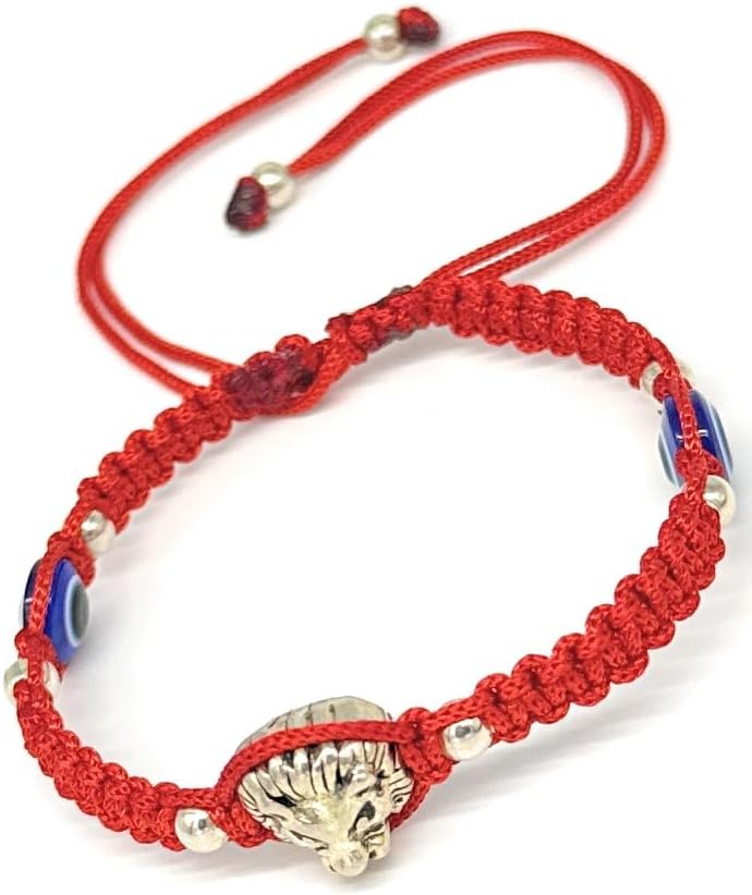 Handmade Adjustable thread Metal Silver Lion Head & 2 blue evil eye Bracelet for Women| Men |Girls |Boys |Free Size |Pack of 1 |Lucky protection