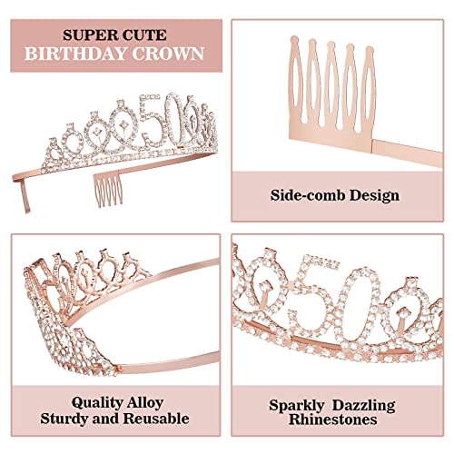 50Th Birthday Gifts For Women, Including 50Th Birthday Crown/Tiara, Sash, Cake Topper And Candles, 50Th Birthday Decorations Women #TOP3
