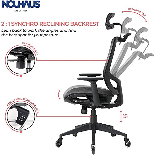 Nouhaus Ergotask – Ergonomic Task Chair, Computer Chair And Office Chair With Headrest. Rolling Swivel Chair With Rollerblade Wheels (Black) #TOP2