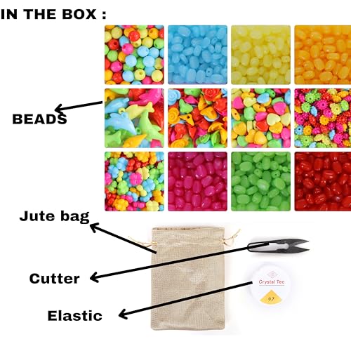 Image of Ambitieux 12 Types Of Colorful 900+ Pcs 8Mm Of Plastic Beads - Perfect For Crafting (Barfi Beads),Multicolor
