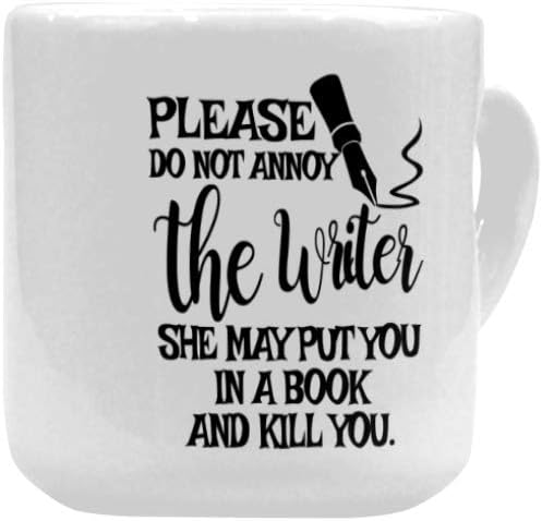 Miniatura 3 de Taza divertida con forma de corazón – Please Do Not Annoy The Writer She May Put You In a Book and Kill You. Taza de café o tazas de té de 10.3 onzas