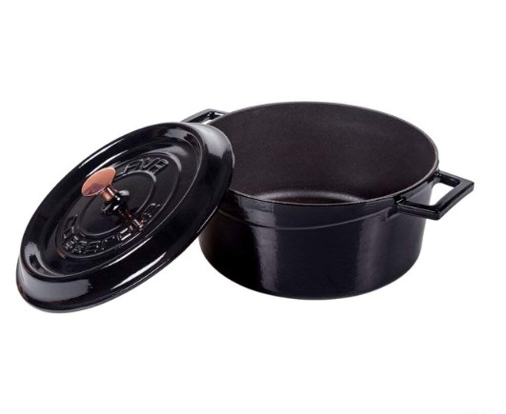 Casseruola In Ghisa Smaltata HUAFA 24 Cm - Coperchio, Per Induzione E Tutti I Fuochi, Nero - Foto 2