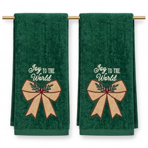 Christmas Green Guest Hand Bathroom Towels Elegant Joy to the World, 16x25"