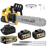 SundpeyPRO Motosierra Eléctrica Inalámbrica, 12+16 Pulgadas Motosierra a Batería con 2 × 4.0Ah Baterías y Cargador, Motor Sin Escobillas 1200W, Motosierras para Podar Árboles Jardin y Corte de Leña