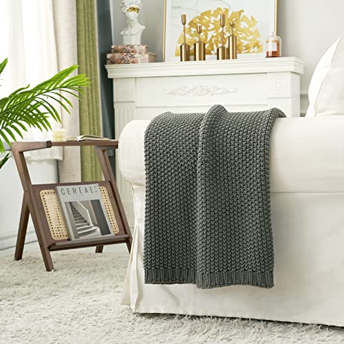 Longhui Bedding Chunky Cable Knit Throw Blanket Lightweight Grey 100% Organic Cotton Blanket For Sofa Couch Bed Baby Nursery, Rustic Shabby Chic Modern Farmhouse, Gray 51” X 63” Give Laundering Bag #TOP1
