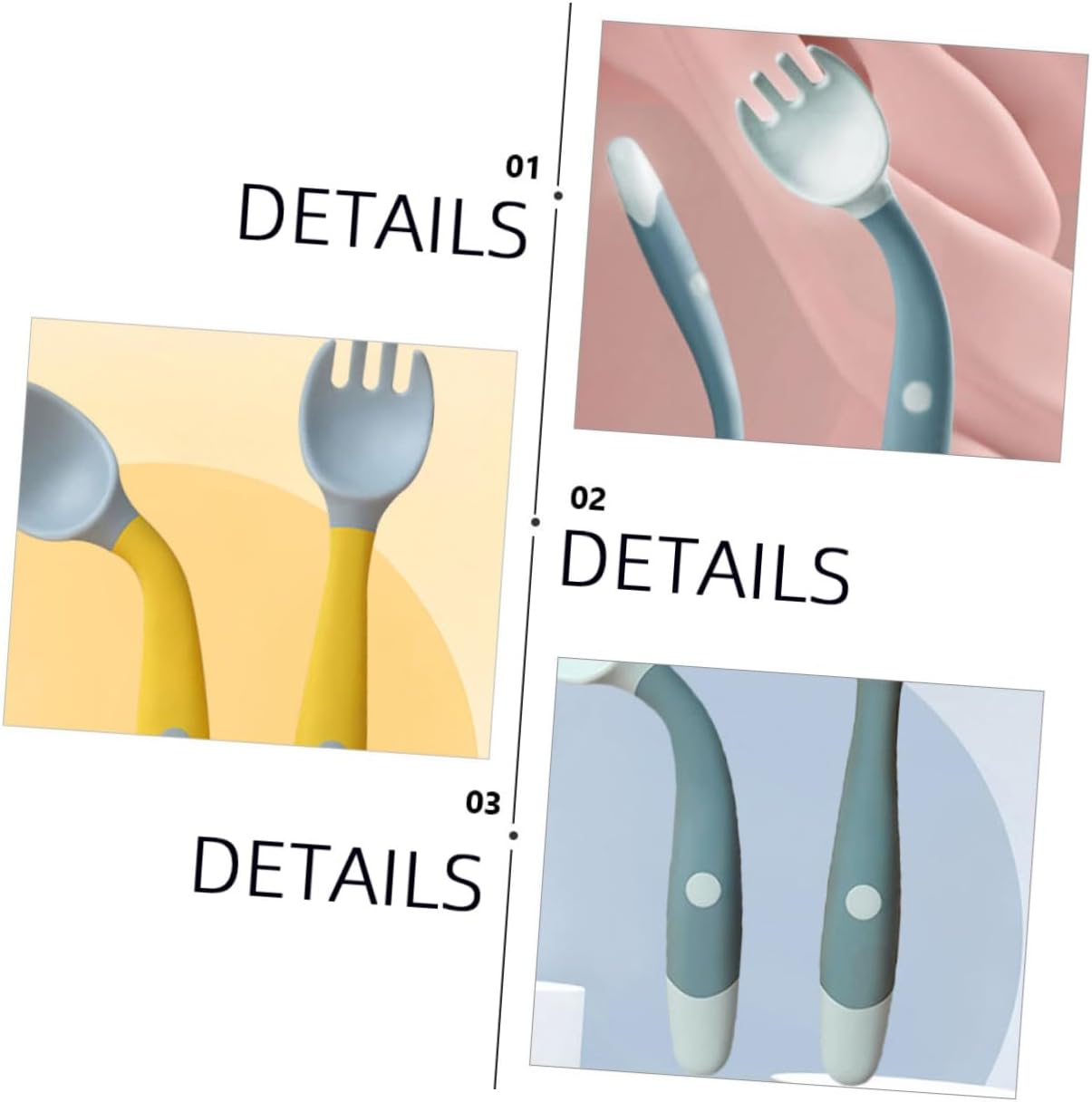 MERRYHAPY 2Sets Twistable Fork and Spoon Flexible Eating Training Tableware for Boy Girl Soft Tpe Handle Adaptable Design for Self Feeding for Parents Cloud Mist
