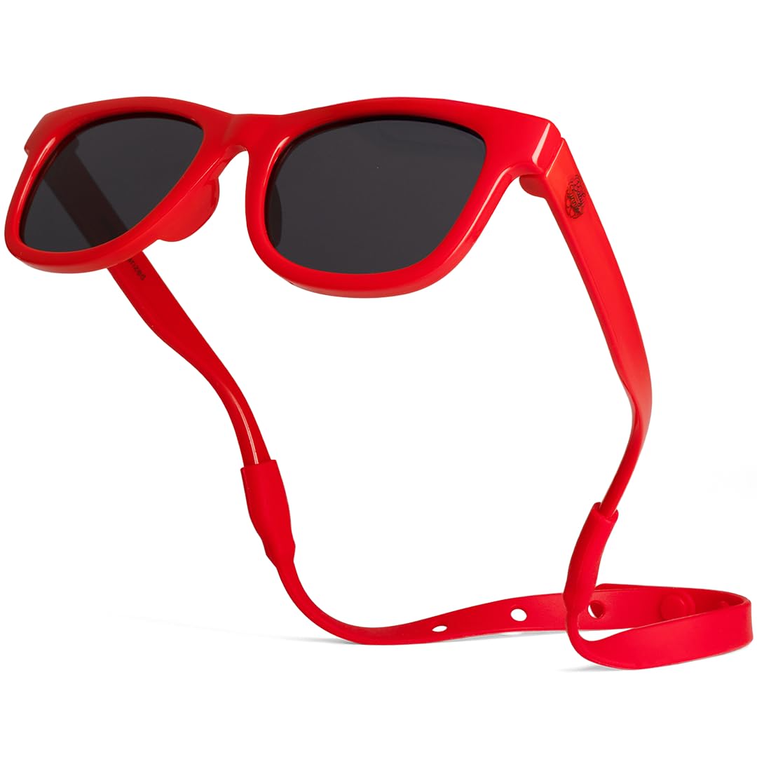 baby sunnies polarized baby sunglasses with strap - unbreakable flexible infant sunglasses for toddlers & newborns 0-24 months - red - baby beach essentials - infant travel essentials