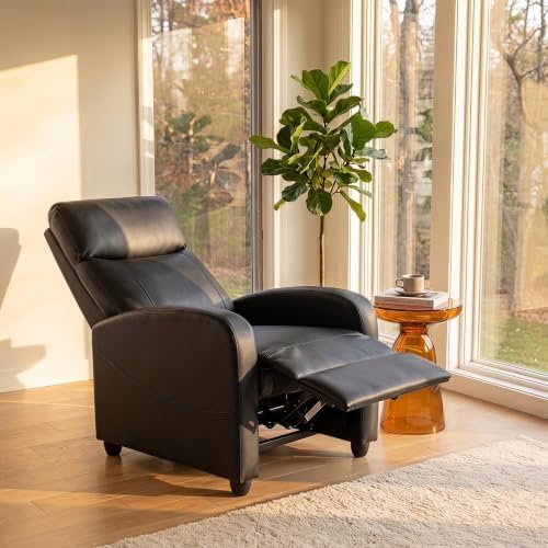 Image of Manual Massage Recliner Chair, Oversized Lazy Boy Reclining Couch Chair with Lumbar Heat & Adjustable Backrest, Single Recliner Sofa for Home Theater Seating, Living Room, Bedroom, Black