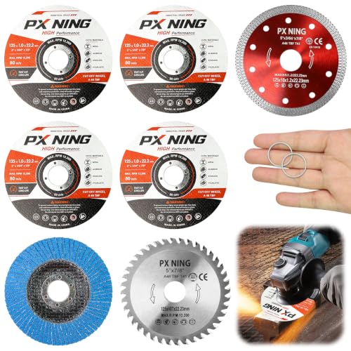 Image of 125mm Cutting Discs 7 Pcs, Angle Grinder Discs, Metal Cutting Discs for Angle Grinder, Cut Off Wheel for Stone, Wood, Tile, Ceramic, Grinding, 22.23mm Bore