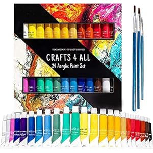 Acrylic Paint Set for Adults and Kids – 24 Pack of 12mL Paints with 3 Art Brushes, Non-Toxic Craft Paint for Easter Eggs, Ceramic Rock Paint – Art Supplies