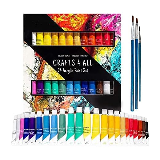 Pintura acrílica 24 set de Crafts 4 All para papel, lienzo, madera, cerámica, telas y manualidades. Colores no tóxicos. Pigmentos duraderos: para principiantes, estudiantes y artistas profesionales
