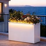 GSK White LED Metal Planter Boxes Outdoor Space LED Light Strips × 2 Durable and Stylish Rectanglular Raised Flower Trough with Drainage Holes Indoor Easy Assembly Garden Patio Balcony Porch