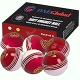 ONEGlobal Incrediball Weicher Cricketball für drinnen und draußen, Gummi-Cricketball mit Kern und genähter Naht, zum Üben, Honen und Familienspaß, 6 Stück, Rot und Weiß