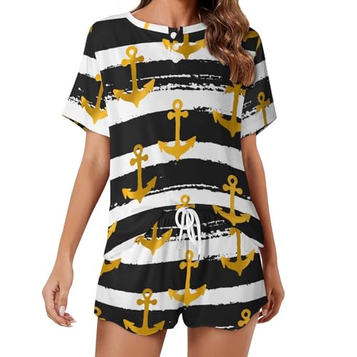 Ensemble de pyjama pour femme en or à manches courtes pour l'été