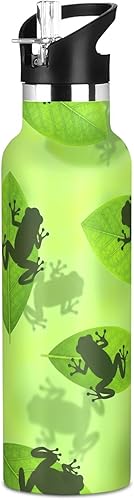 Kids Water Bottle, Stainless Steel Water Bottle for Travel or School 20 Oz, BPA-Free, Frog Green Leaf