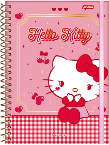 Jandaia - Planner Espiral 175X242mm CD 160Pgs Hello Kitty Laço e Corações 2026 FSC