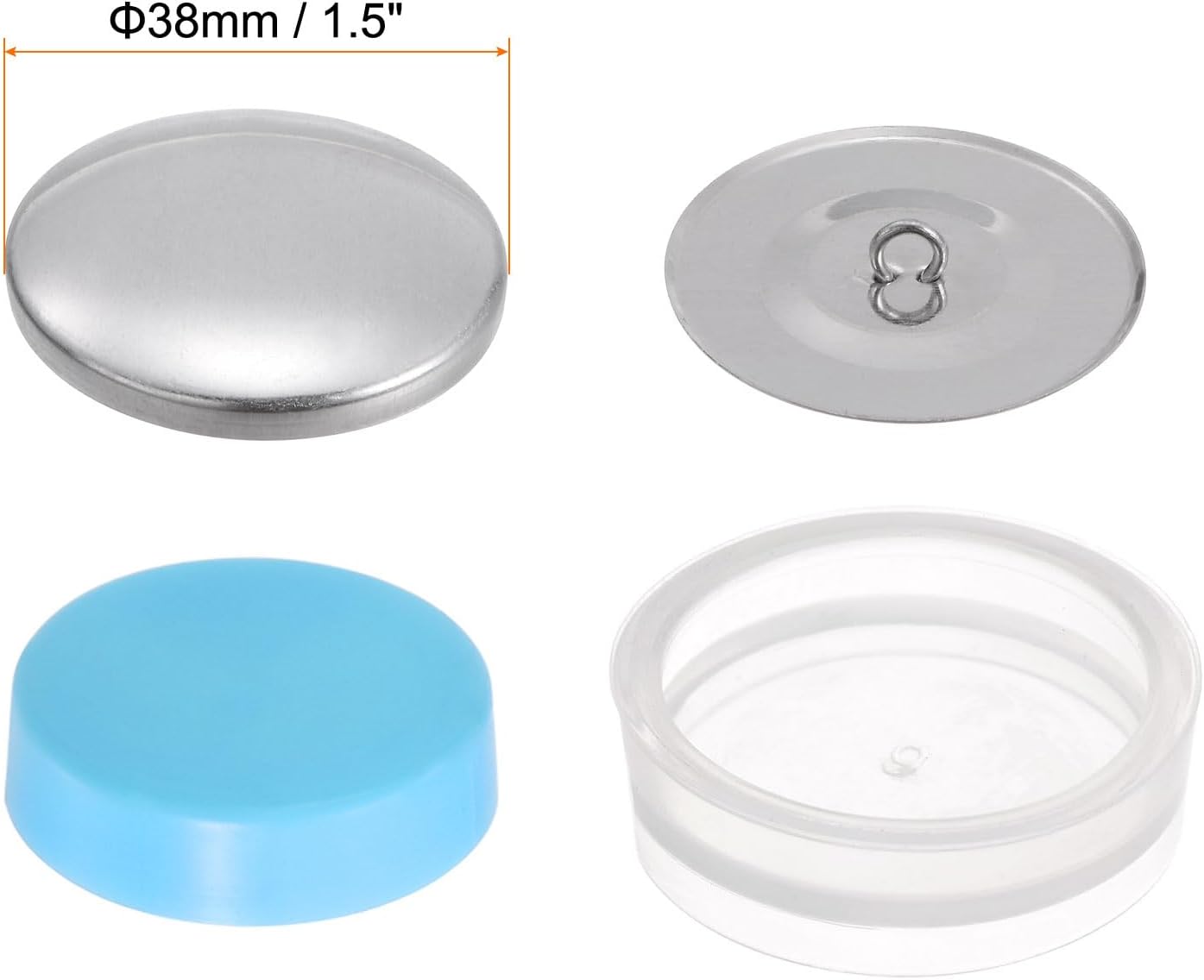 HARFINGTON 200 Sets Self Cover Button Kit 60L 1.5" 38mm with Wire Backs Aluminum Buttons to Cover Fabric Button Maker Covered Buttons Kit with 4 Tools for DIY Cloth Home Decor Sewing