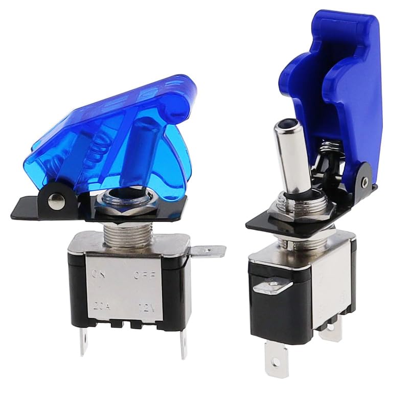 SCRUBY 12V 20A Auto Car Boat Truck Illuminated Led Toggle Switch with Safety Aircraft Flip Up Cover Guard Red Blue Green Yellow White(Carbon Cap Green LED)