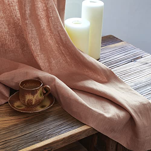 Get Bed Ready Pure Luxury Linen Window Panels 100% European Flax Semi Sheer Opaque Curtains 2Pc. Rod Pocket Back Tab Lightweight Set Of 2 Panels (Pale Terracotta, 50W X 96L) #TOP1