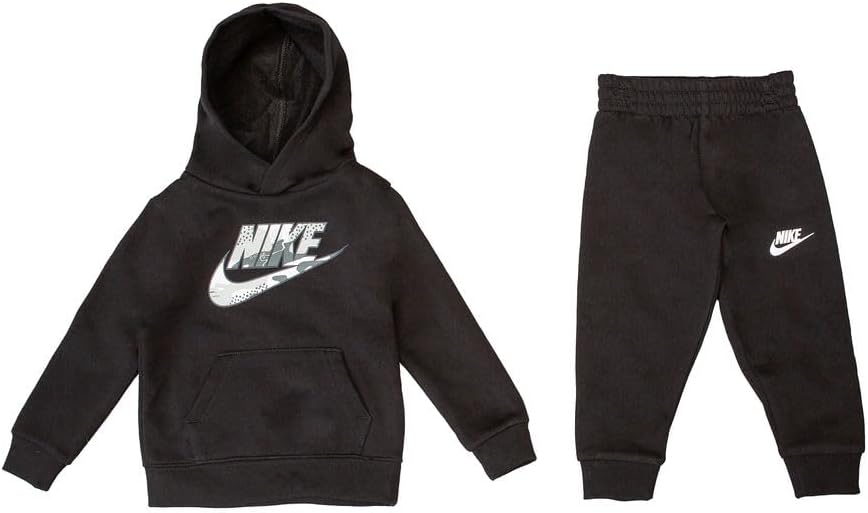 Nike Toddler Sportswear Camo Pull Over Hoody & Pants Fleece 2-Piece Set- Black - 4T