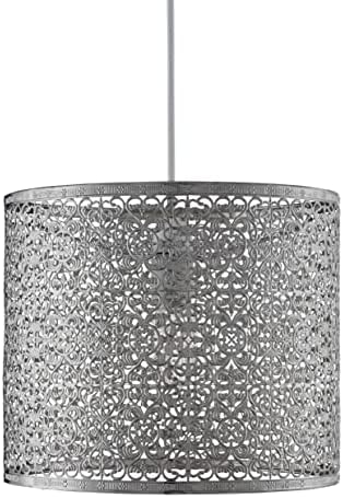 Lighting Collection 700035 Moroccan Style Metal Easy Fit Pendant with Intricate Pattern, Silver Chrome