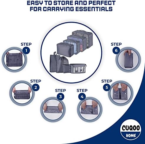 CUQOO 8pc Packing Cubes for Suitcases in Grey  Lightweight Suitcase Organiser Bags Set with Mesh Top | Waterproof packing cubes for travel | Strong Travel Bags Organiser Travel Essentials for Flying