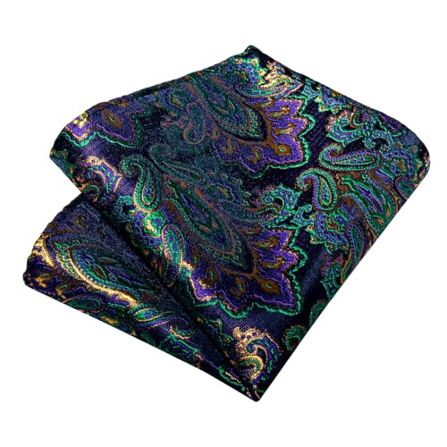 Image of DiBanGu Silk Floral Ties for Men Woven Paisley Necktie and Tie Clip Handkerchief Cufflinks Set for Party Wedding