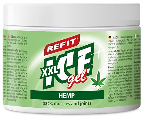 REFIT® Ice Gel Hanf 500 ml - Extra Schmerzgel - einzigartige Kombination aus Hanföl und kühlendem Menthol - für Rücken, Muskeln und Gelenke - Massagegel zur Regeneration - einzigartige Formel