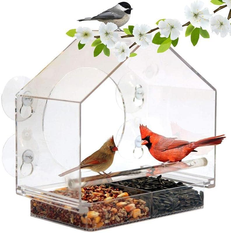 Zeqeey Bird Feeder, Clear Window Outside Bird Feeder House With Suction