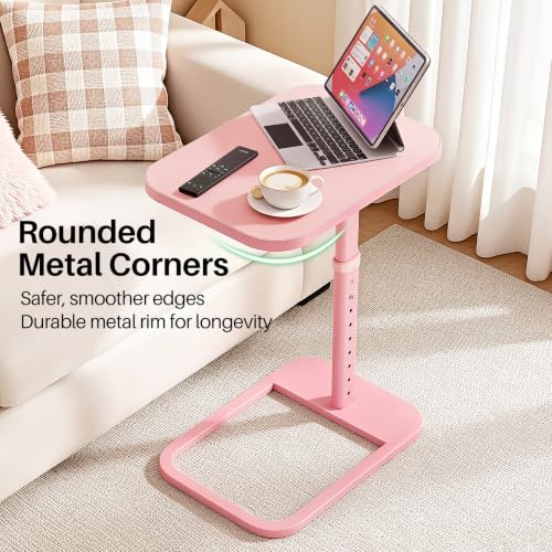 Image of Kitstorack Upgraded TV Tray Table with Panel Lock, 90 Flip-Over Design & Adjustable Height, Sofa Arm Side Table for Eating, Laptop, Couch, Bed, or Small Spaces, Pink