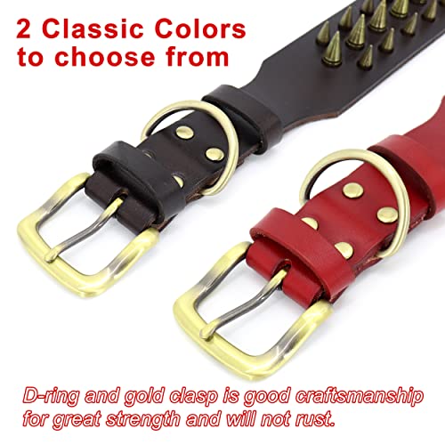 Beirui Soft Genuine Leather Dog Collar With Sharp Spiked Studded - Heavy Duty Boy Dog Collars For Medium Large Dogs - Spiked Dog Collar Adjustable For Pit Bull,Rottweiler,Doberman (Red,L) #TOP4