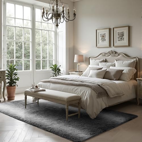 Zentavio Grey White Gradient Area Rugs for Living Room, Rugs for Bedroom 5x8 Fluffy Carpet Soft Shag Aesthetic Plush High Pile Gray Throw Rug for Nursery Kids Room Dorm