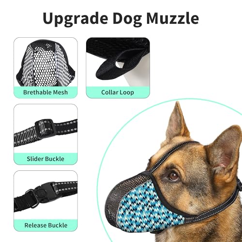 Image of Dog Muzzle for Extra Small Dogs Soft Air Mesh Muzzles Anti & Prevent Biting Chewing Barking Reflective Ajustable Full Coverage Dog Mouth Guard Cover for Grooming Scavenging Blue XS