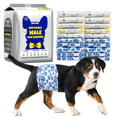 Image of Dono Dog Diapers Male, Disposable Male Dog Wraps 30ct, Ultra Absorbent Doggie Diapers, Rapid-Dry Leak-Proof Puppy Diapers, Wetness Indicator Excitable Urination Incontinence, Medium