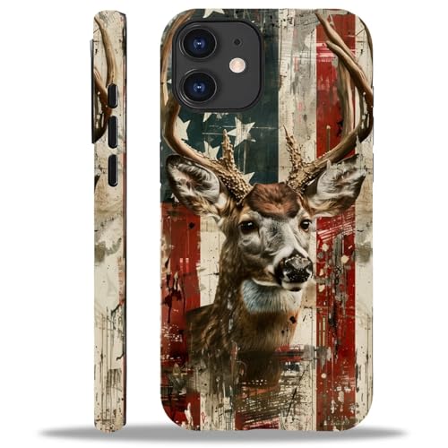 ZHEGAILIAN Case for iPhone 11,Deer Buck Hunter American USA Flag for 2 in 1 Hard Shell + Soft Silicone,Shockproof Bumper Drop Protective Case for iPhone 11