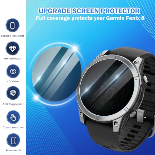 Image of 4 Pack Compatible for Garmin Fenix 8 51mm Screen Protector Privacy, 9H Tempered Glass Anti-peeping Protective Film for Fenix 8 Solar /Amoled & Fenix 7X Solar /Sapphire Solar 51mm Watch Film