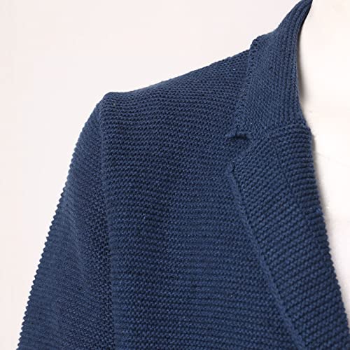 YHEGHT Casaco masculino de lã tricotado para outono e inverno, Azul marino, G