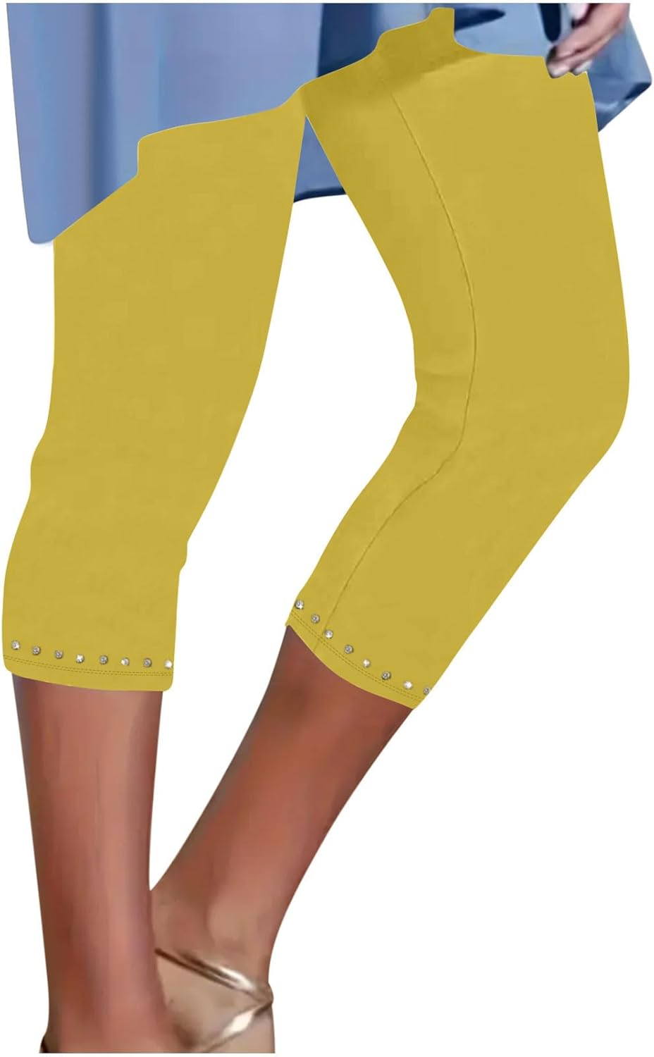 Cropped Pants for Women Plus Size Rhinestone Capris Leggings Athletic Workout Yoga Pants High Waist Stretchy Trouser