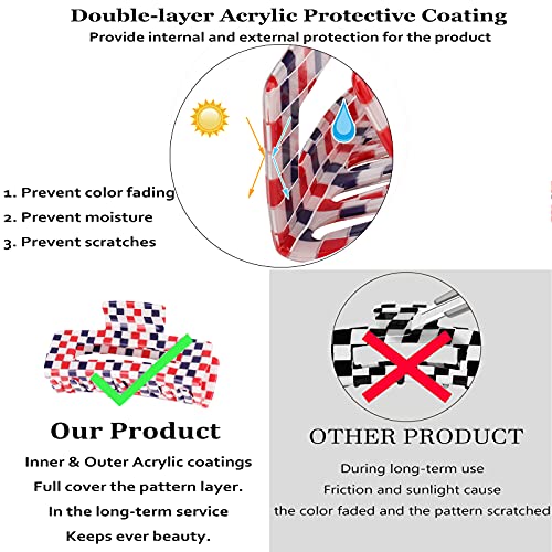 Checkered Claw Clip, Large Hair Claw Clips For Thick Hair, 2Pcs Big Hair Clips For Women, Rectangle Claw Clip, Y2K Fashion Accessories Gold Red White And Blue 4Th Of July Decorations #TOP4