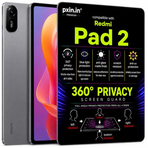 Image of Pxin 360 Pro Privacy Screen guard compatible with redmi pad 2 | Anti Glare | Anti UV | Anti Blue | Anti Reflection | Privacy Filter | Unbreakable Build